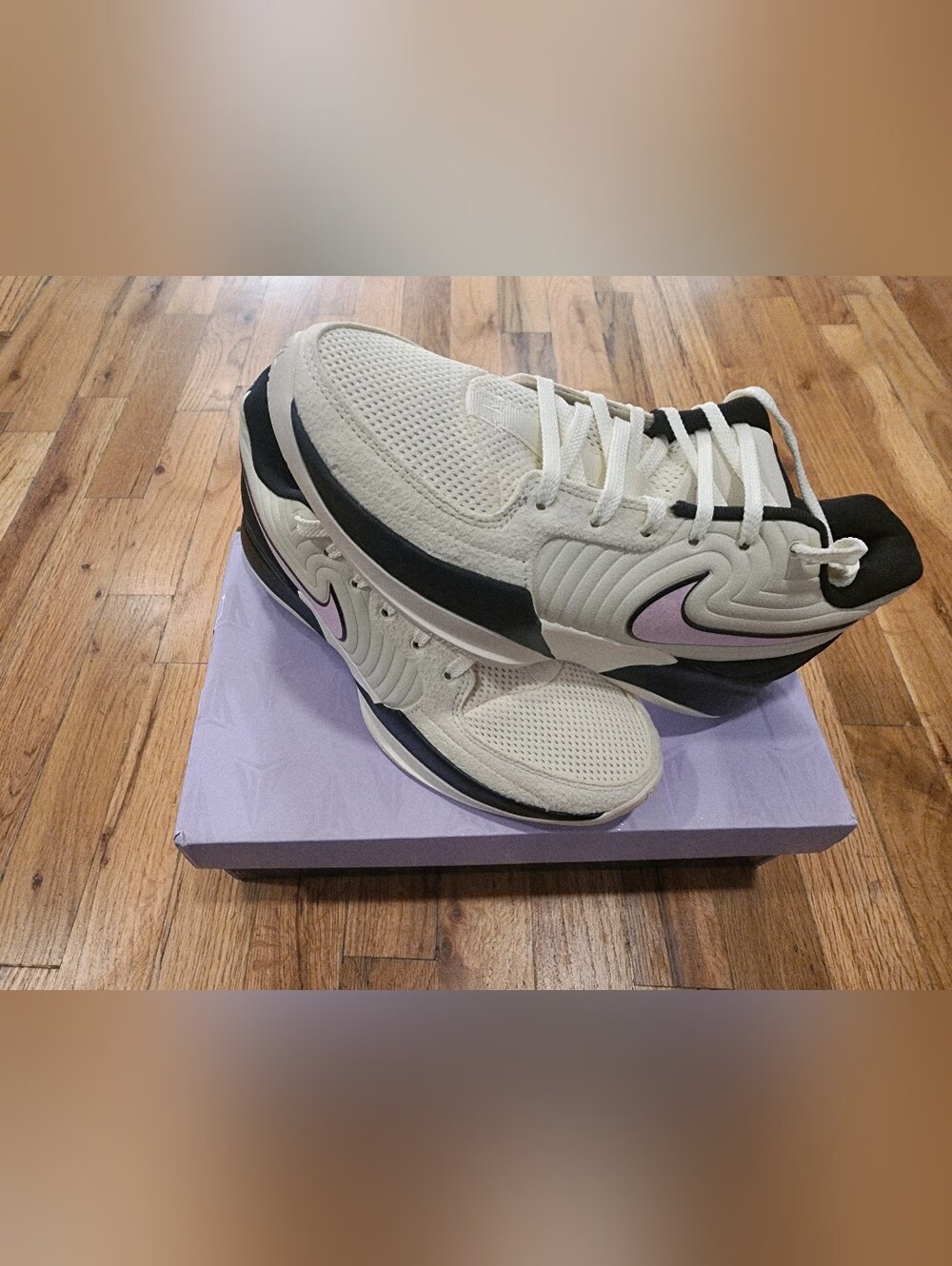 Nike JA 1's Coconut Milk. Women's Cream, Black and Lilac Low-Top Sneakers